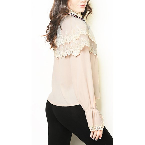 Victorian Crochet Lace Ribbon Bumblebee Pin Blouse - Picture 5 of 8